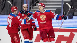 Сегодня. Гетеборг. Россия - Чехия - 4:2. Игроки сборной России празднуют взятие ворот соперника.