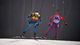 Пхенчхан. Мужская гонка преследования. Фуркад - первый, Шипулин - второй.