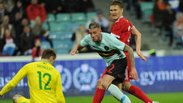 Вчера. Сочи. Россия - Бельгия - 3:3. 90+2-я минута. Александр БУХАРОВ сравнивает счет за несколько секунд до финального свистка.