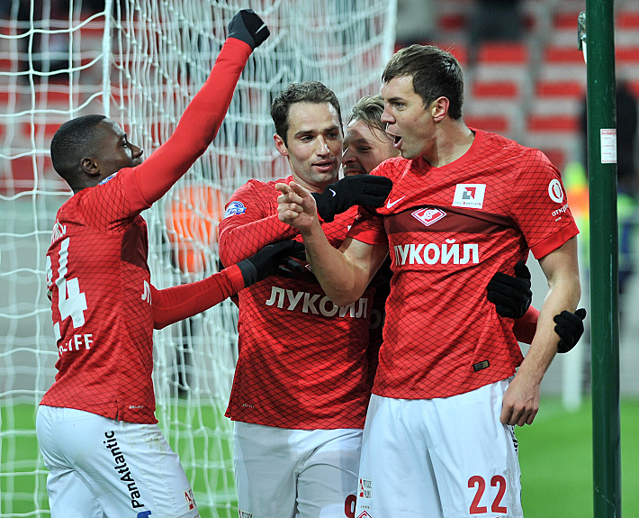 Квинси ПРОМЕС, Роман ШИРОКОВ, Патрик ЭБЕРТ и Артем ДЗЮБА. Фото – Александр ФЕДОРОВ,